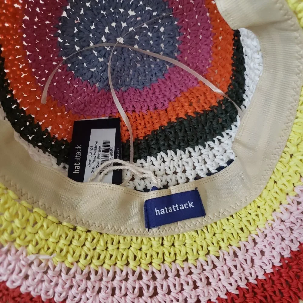 Hat Attack Remi Straw Striped Bucket Hat Pink Stripe One Size